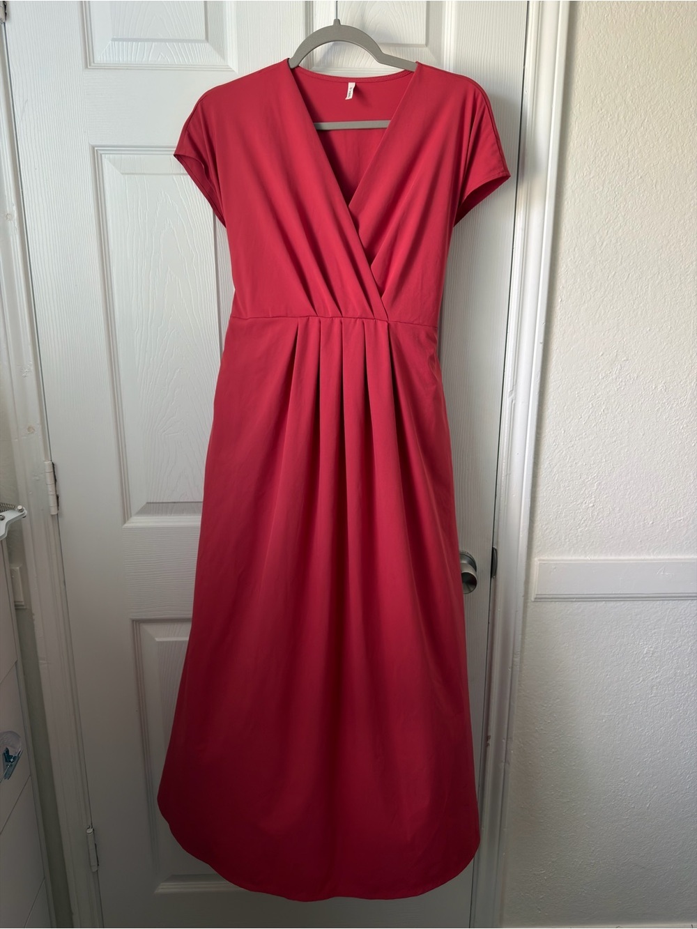 Halara Cloudful Wrap Midi Dress Coral Pink Tie Waist Pockets Size M